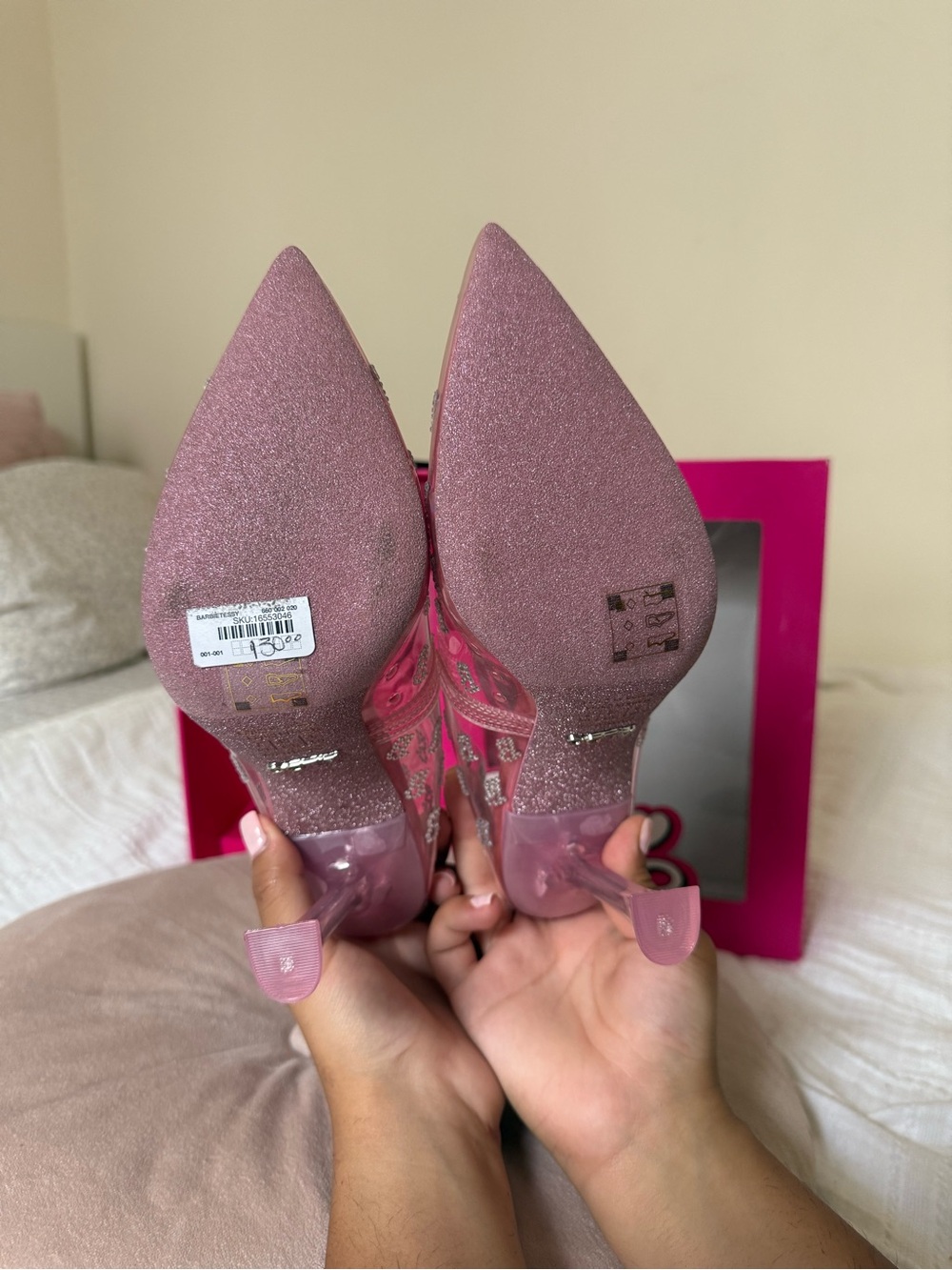 ALDO x Barbie Hot Pink Clear Rhinestone Heels - Picture 6 of 6